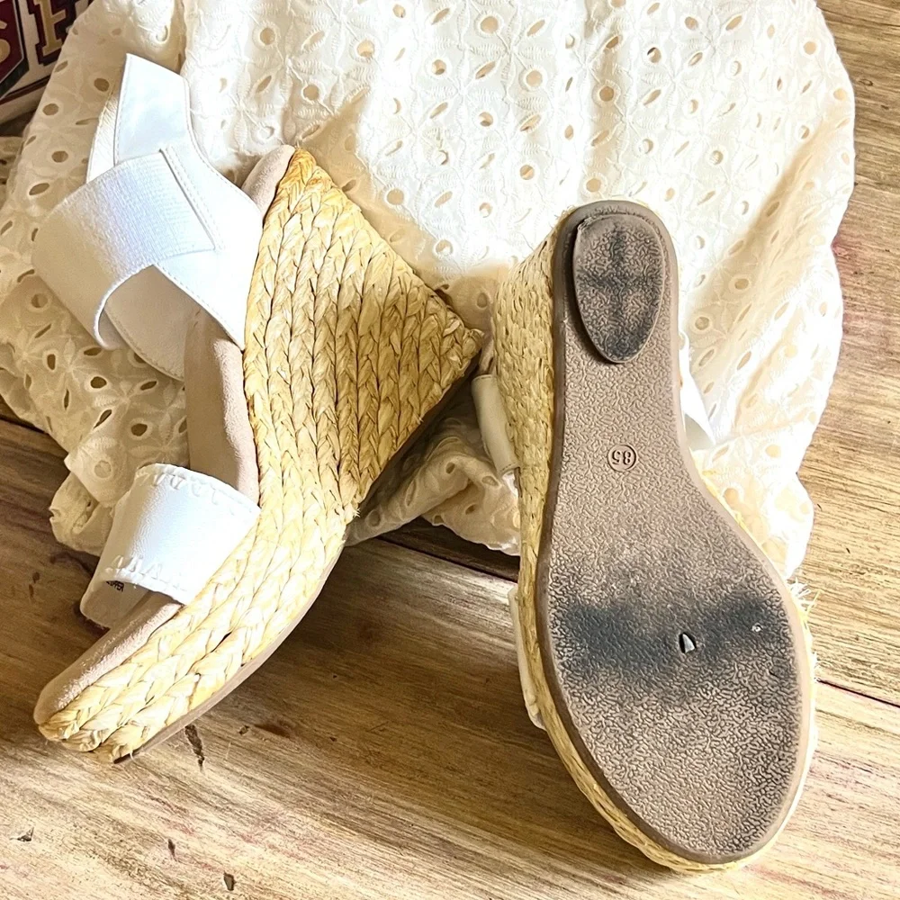 Altar'd State,White/Tan Wedge Sandals, Versatile, Soft Foot Pad,Size 8.5